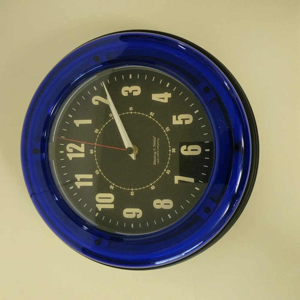 Sterling & Noble Blue Neon Wall Clock Retro Black Dial  11.5 Inch